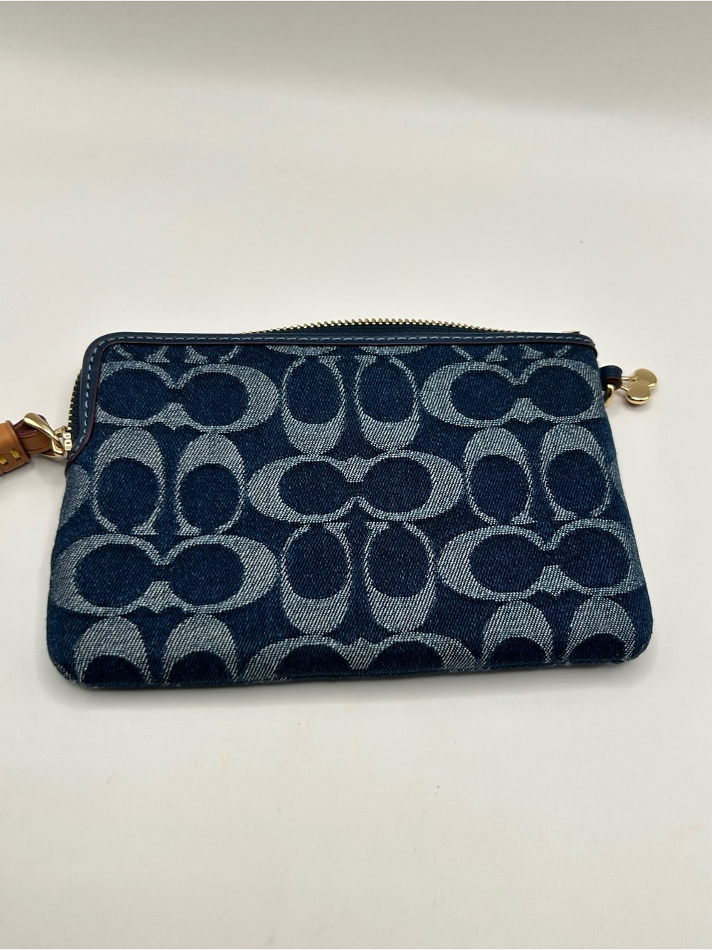 COACH Blue Denim Bundle Signature Wristlet with Red Cherry Charm and Earrings - Picture 3 of 7